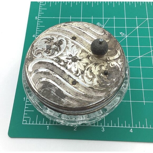 1940-50s Musical Cut Glass Powder Vanity Jar West Germany Silver RARE - Picture 10 of 11